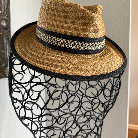 Eric Javits Classic Sqishee Straw Fedora Natural Black Nordstrom - Picture 1 of 10